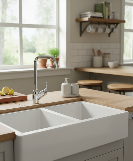 GS Rubinetterie 2497 Single Lever Deck Mounted Kitchen Mixer Tap with Swivel Spout, Energy Saving Cartridge, Premium Brass Kitchen Faucet, Chrome Finish
