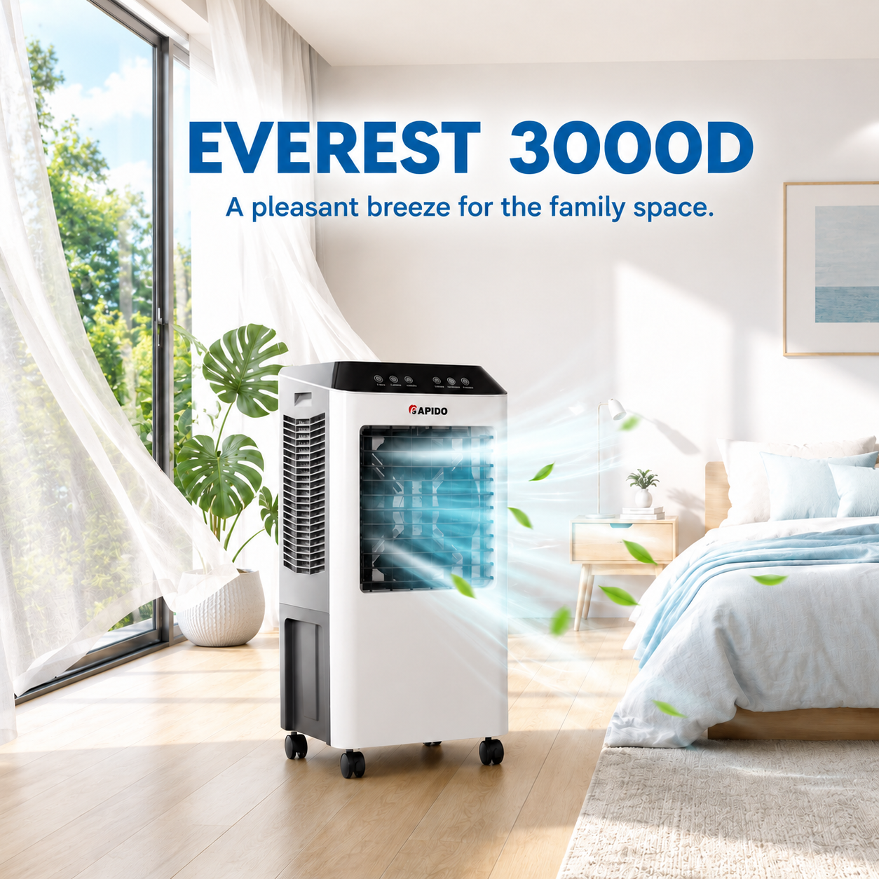 RAPIDO Everest 3000D Air Cooler 20L 40W – 3000m³/h Airflow, Remote Control, Ionizer Air Purifier, 3 Speed Settings