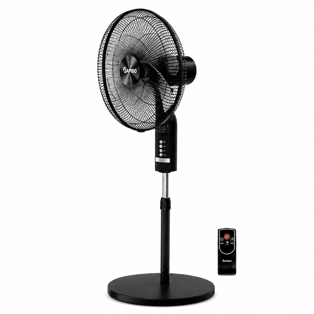 RAPIDO RWF-20AHD 20 Inch Pedestal Fan 63W with Remote Control – 6 Blades, Timer Function, 4500m³/h Airflow