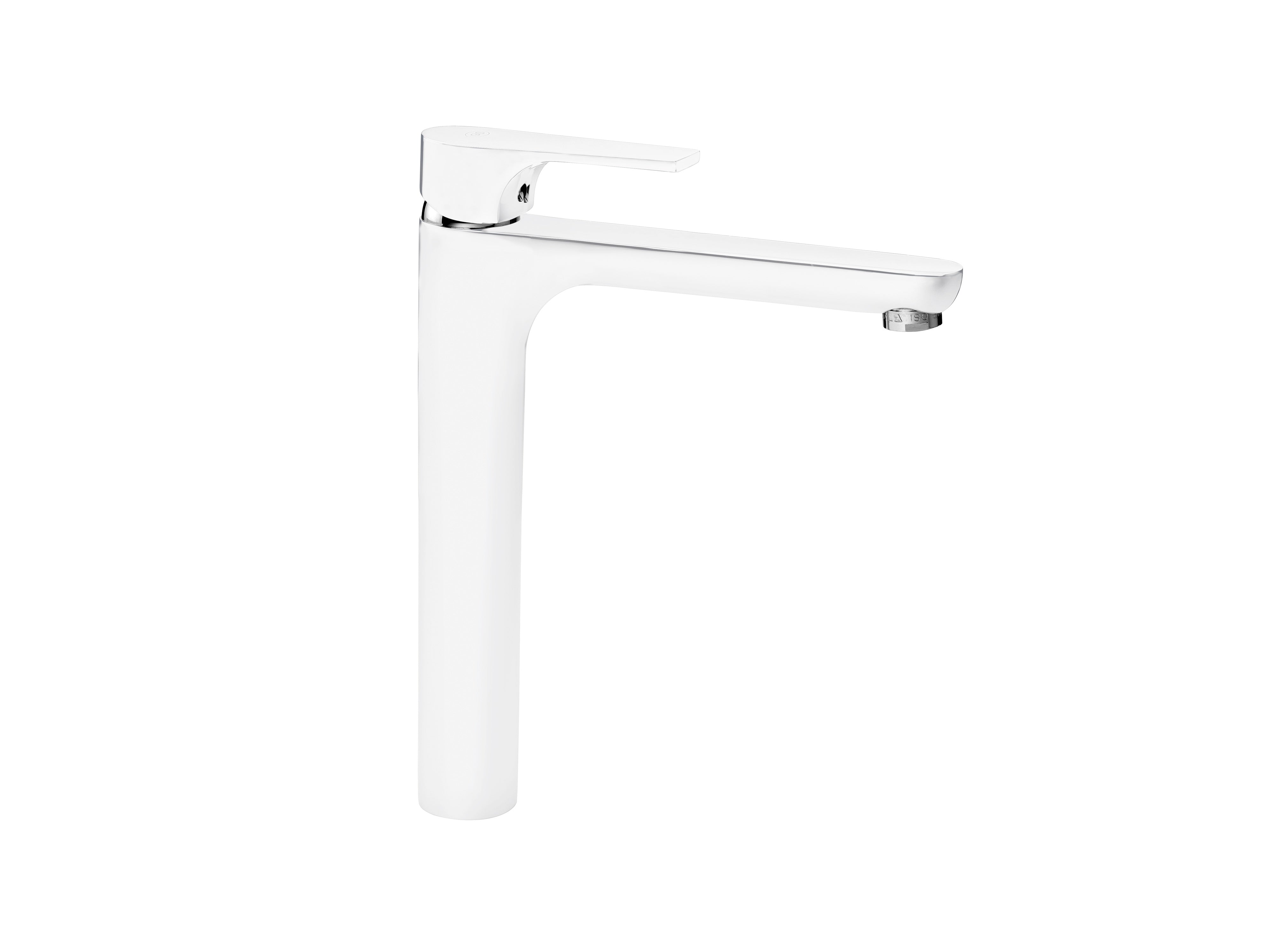 GS Rubinetterie 2463 SLIM High Basin Mixer Tap with Click-Clack Waste, Energy Saving Cartridge, Premium Brass Bathroom Faucet, White Chrome Finish,