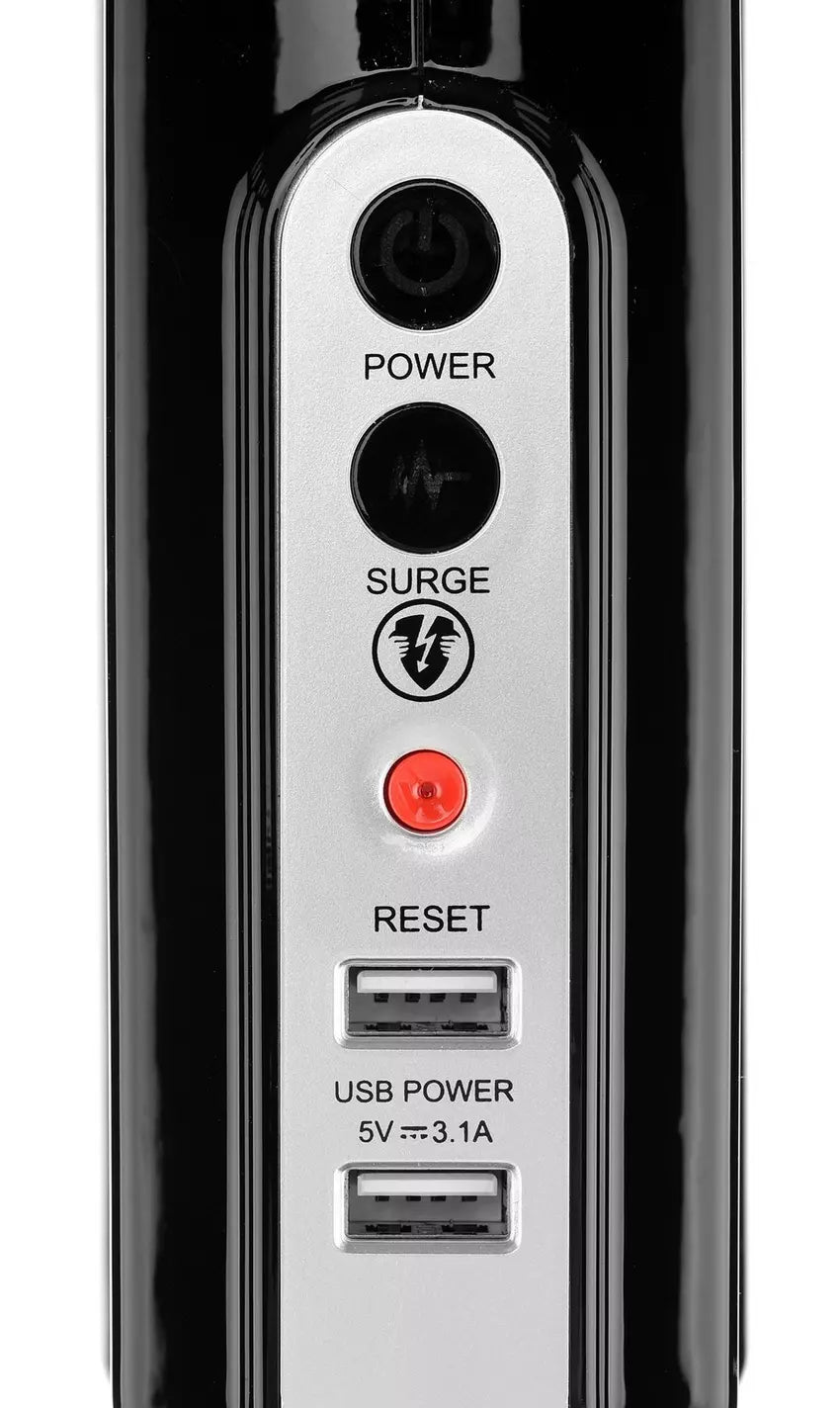Masterplug 4 Sockets 4 Meter Surge Protected Premium High Gloss Compact Extension Lead with 2 USB Ports Black