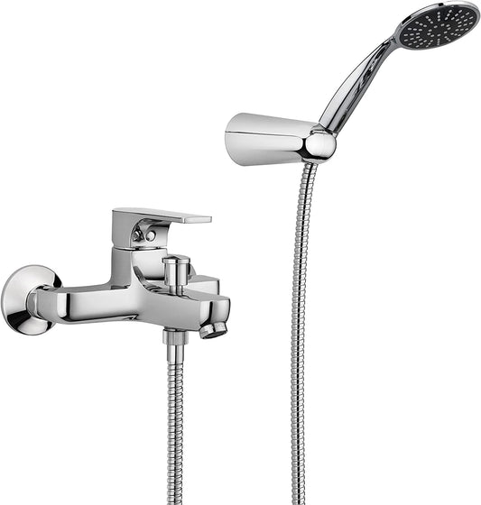 GS Rubinetterie 2460 Chrome Wall Mounted Bath Shower Mixer Set with Hand Shower