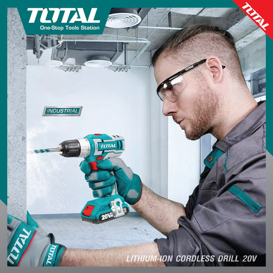 TOTAL TDLI200528 Cordless Drill Driver 20V – 45Nm, 2 x 2.0Ah Batteries, Charger & 47-Piece Accessory Kit