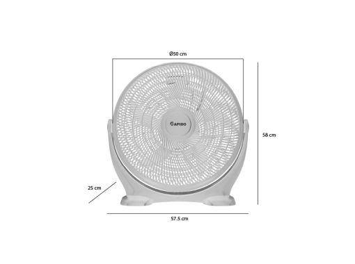 RAPIDO RWF-20AFM 20 Inch Floor Fan 60W – 5000m³/h Airflow, 180° Adjustable Tilt, 3 Speed Settings, Portable Cooling Fan