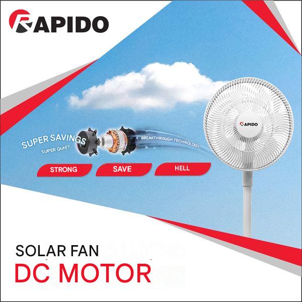 RAPIDO RBF-30 Rechargeable Pedestal Fan 30W – 6000mAh Battery, Remote Control, 360° Cooling, 4 Wind Modes, USB Charging