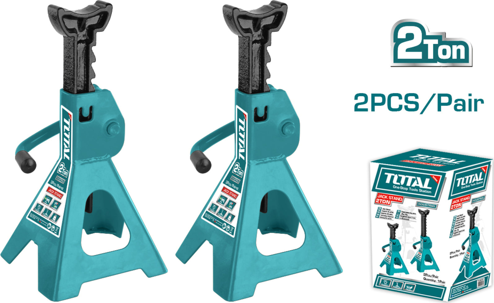TOTAL THJS0201 2 Ton Jack Stand Set (2 Pieces) | Adjustable Heavy Duty Vehicle Support Stands 250-380mm