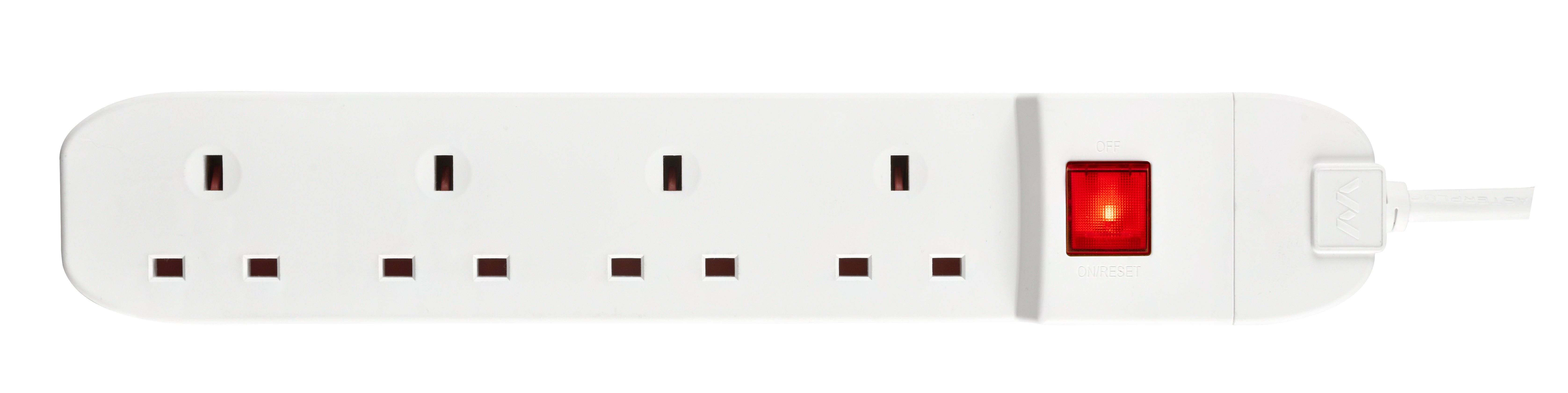 Masterplug 4 Socket 3 Meter Extension Lead With Safety Overload Protection, Power Switch, White