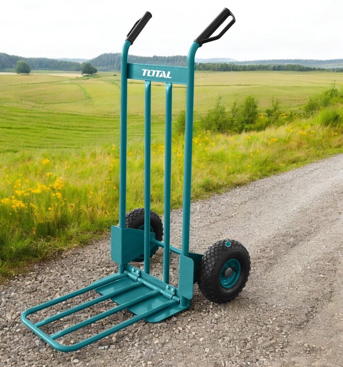 TOTAL THTHT20771 Heavy Duty Hand Trolley 200kg – Pneumatic Wheels, Foldable Loading Plate & Steel Frame