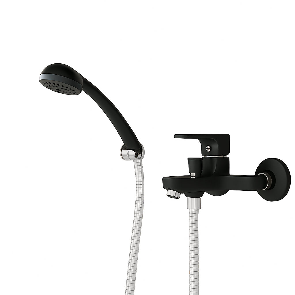 GS Rubinetterie 2460 Black Chrome Wall Mounted Bath Shower Mixer Set with Hand Shower