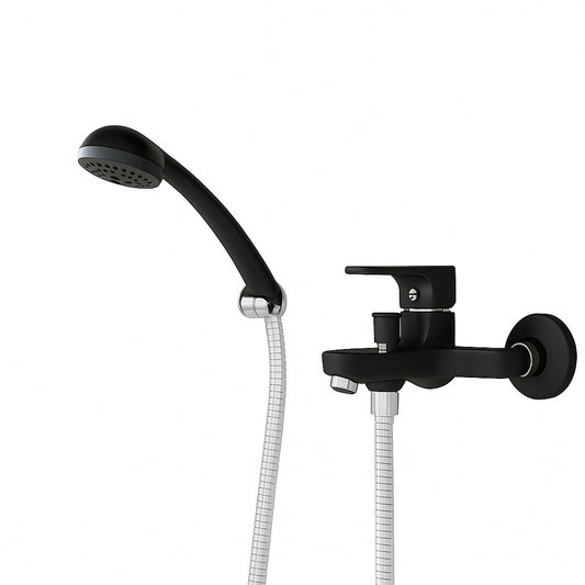 GS Rubinetterie 2460 Black Chrome Wall Mounted Bath Shower Mixer Set with Hand Shower