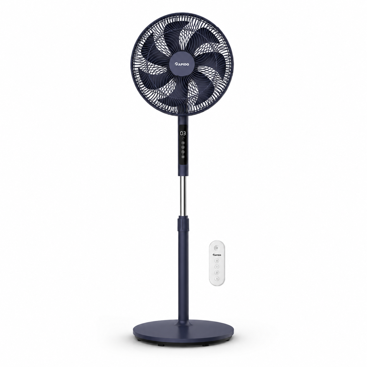RAPIDO RWF-16AHD 16 Inch Pedestal Fan 60W with Remote Control – 7 Blades, LED Display, 4 Speed Settings, 3100m³/h Airflow