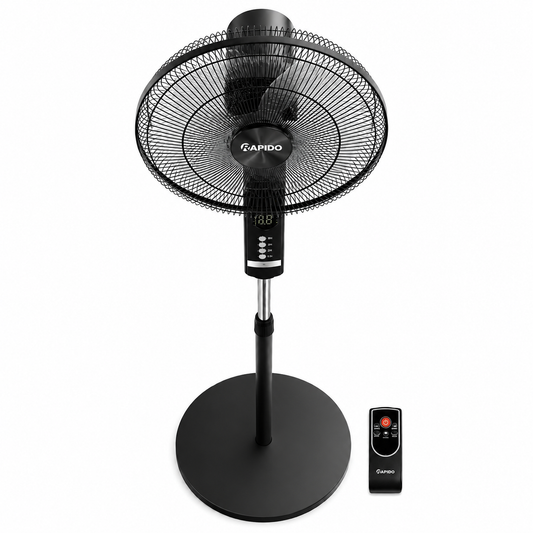 RAPIDO RWF-20AHD 20 Inch Pedestal Fan 63W with Remote Control – 6 Blades, Timer Function, 4500m³/h Airflow