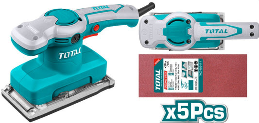 TOTAL Finishing Sander – 320W, 14000rpm, 90×180mm Aluminum Base with Sandpapers