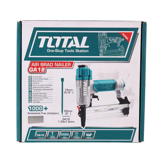 TOTAL TAT83301-3 Pneumatic Brad Nailer GA18 – 10-30mm Brad Nails, 100-Nail Capacity, 60-100 PSI Air Nailer