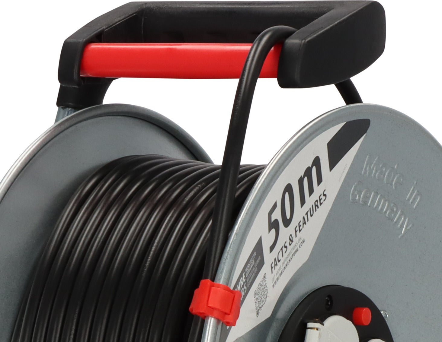 Brennenstuhl Garant 50M Extension Cable Reel with 3 BS Sockets, Thermal Cut-Out Protection & Rust-Resistant Steel Drum