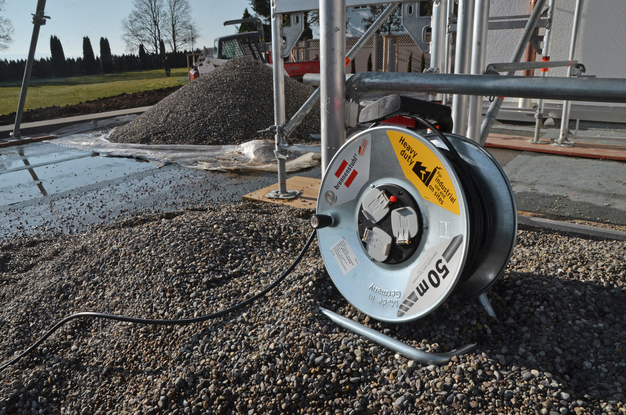 Brennenstuhl Garant 50M Extension Cable Reel with 3 BS Sockets, Thermal Cut-Out Protection & Rust-Resistant Steel Drum