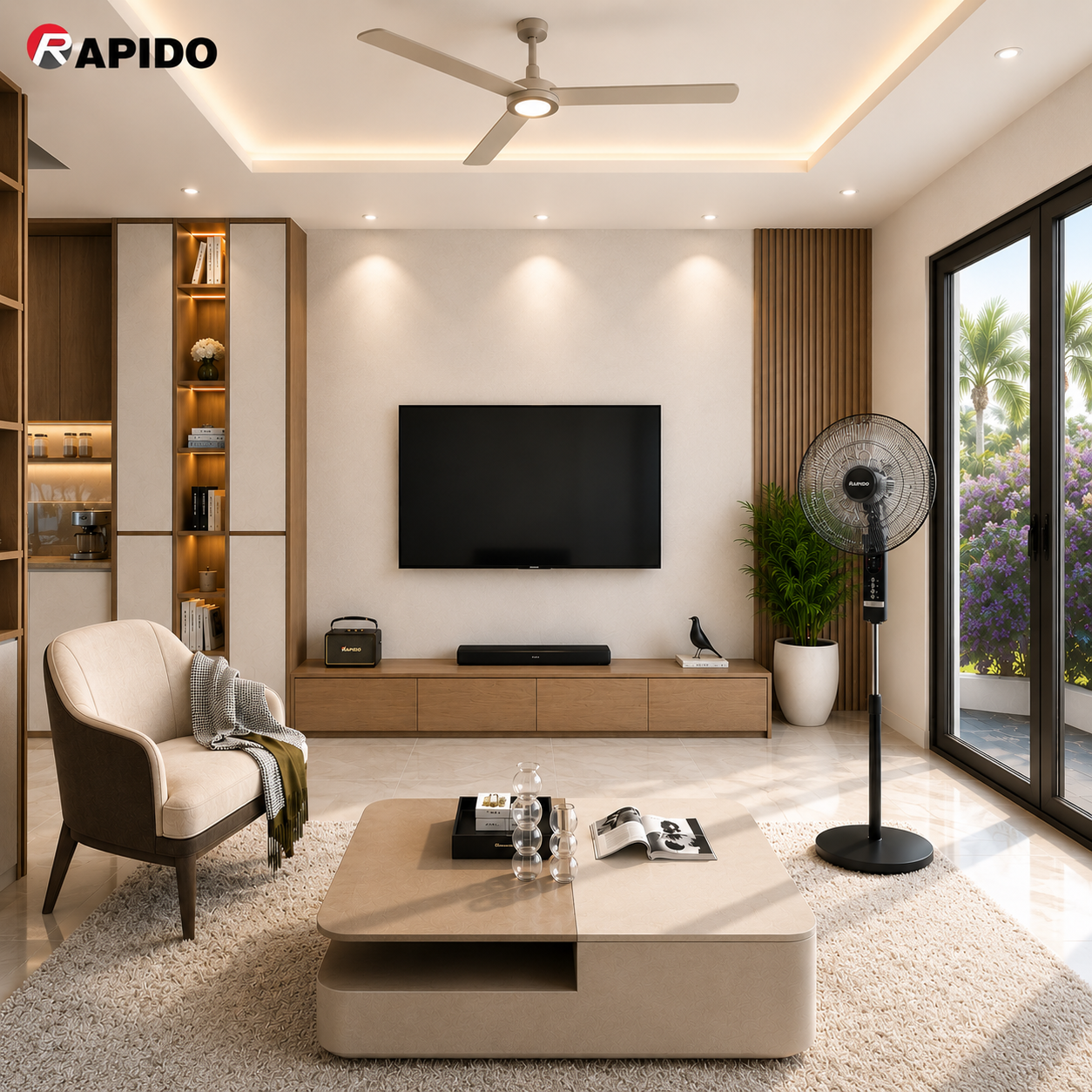 RAPIDO RWF-20AHD 20 Inch Pedestal Fan 63W with Remote Control – 6 Blades, Timer Function, 4500m³/h Airflow