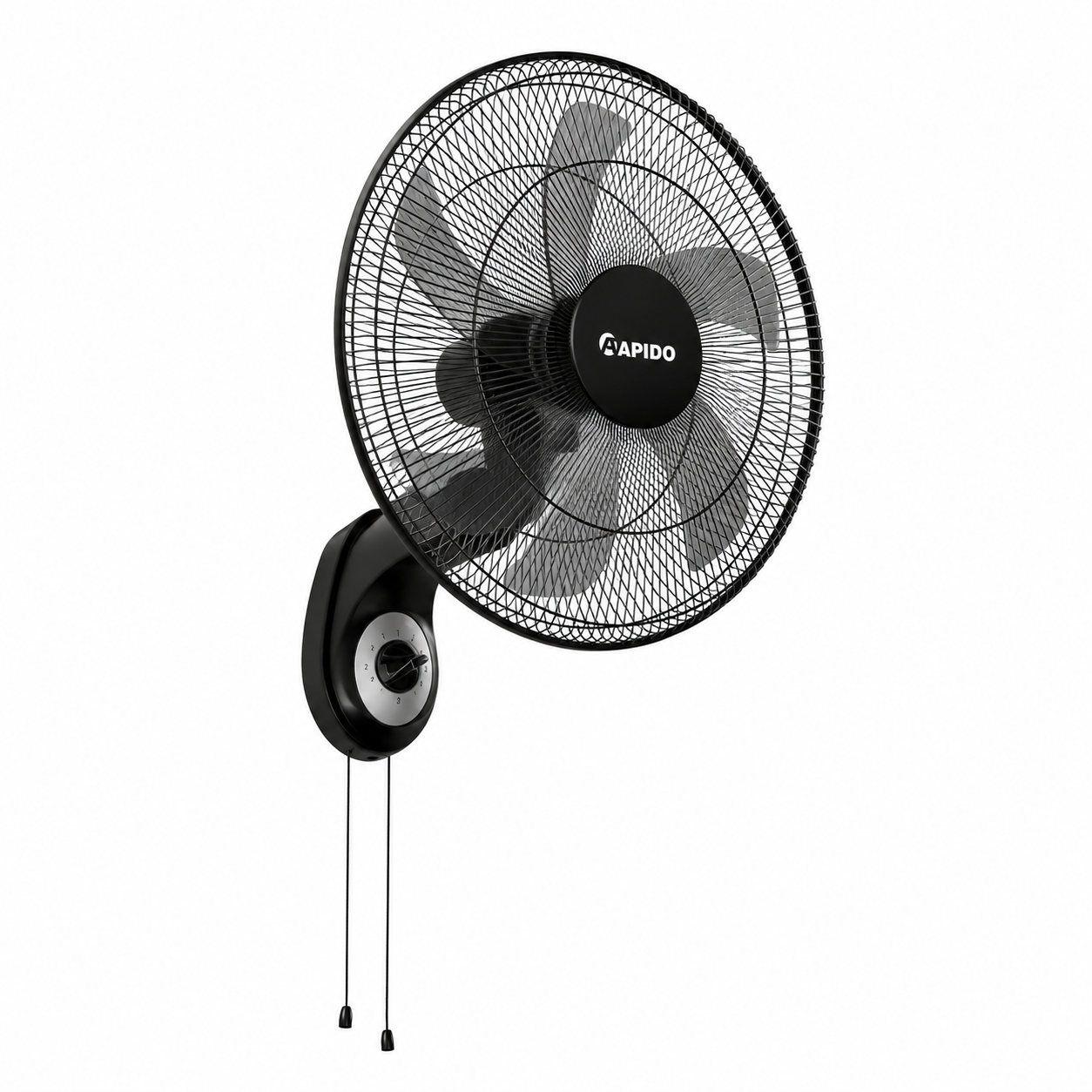RAPIDO RWF-16AWM 16 Inch Wall Mount Fan 52W – 3 Speed Settings, 80° Oscillation, 3000m³/h Airflow, Pull Cord Control, Black