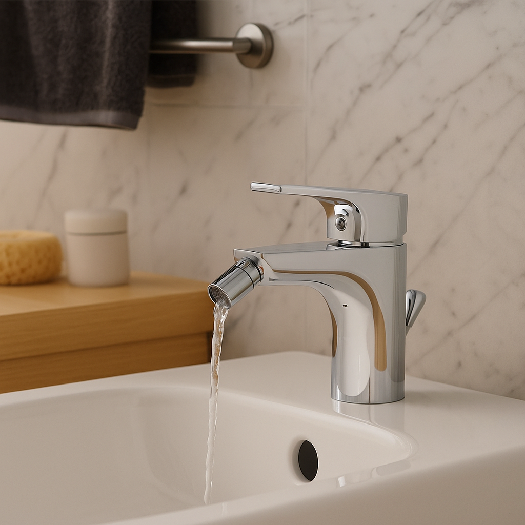 GS Rubinetterie 2464 SLIM Single Lever Bidet Mixer Tap with Adjustable Aerator Spout & Pop-Up Waste, Energy Saving Cartridge, Premium Brass, Chrome Finish