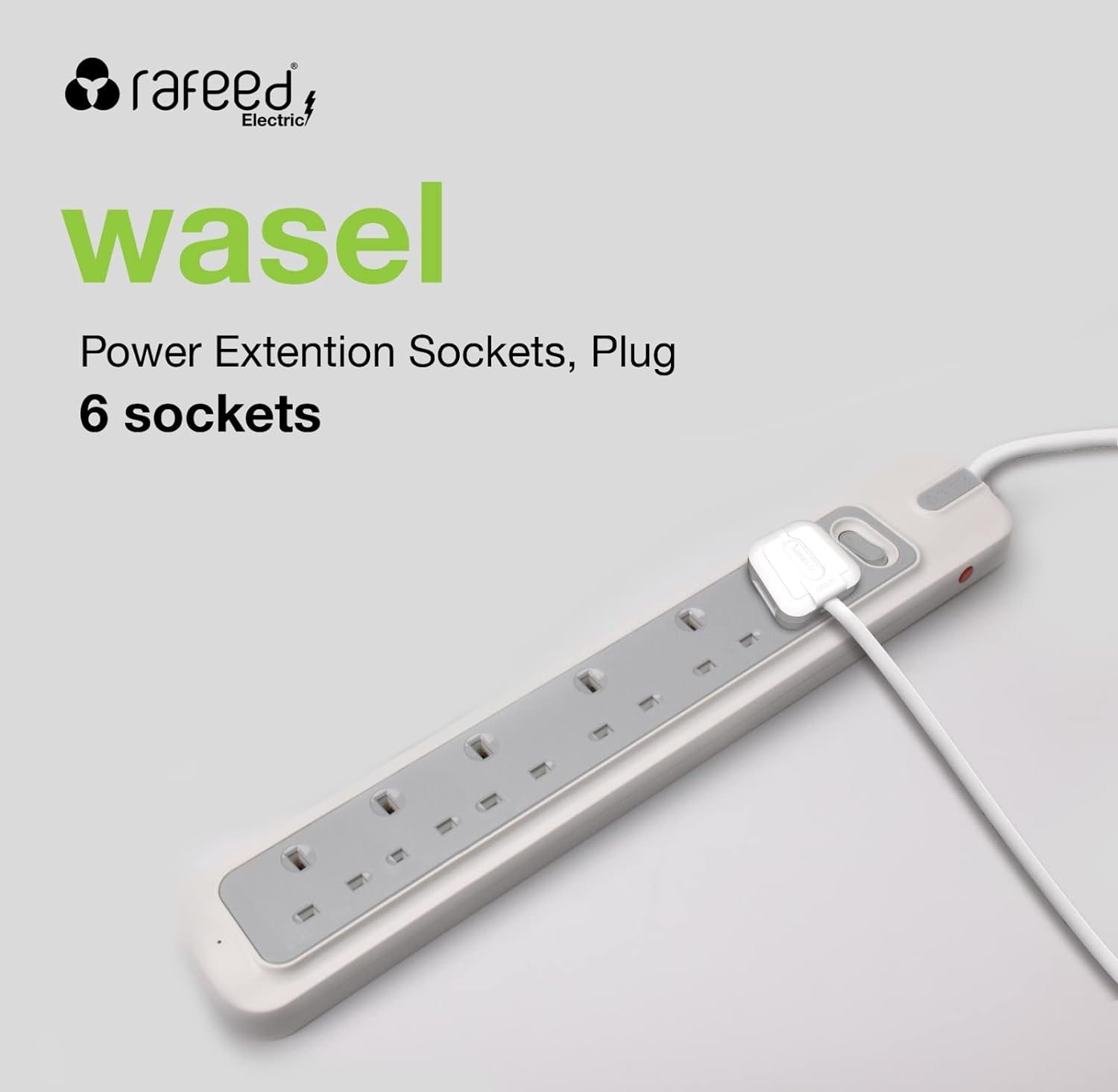 Rafeed Power Extension 5 meters 6 Sockets, on/off Switch, 2990W