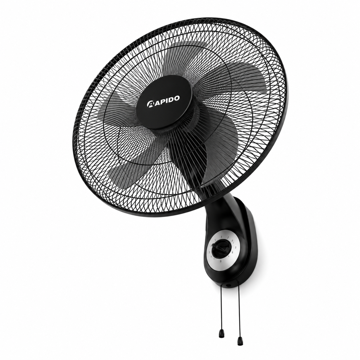 RAPIDO RWF-16AWM 16 Inch Wall Mount Fan 52W – 3 Speed Settings, 80° Oscillation, 3000m³/h Airflow, Pull Cord Control, Black