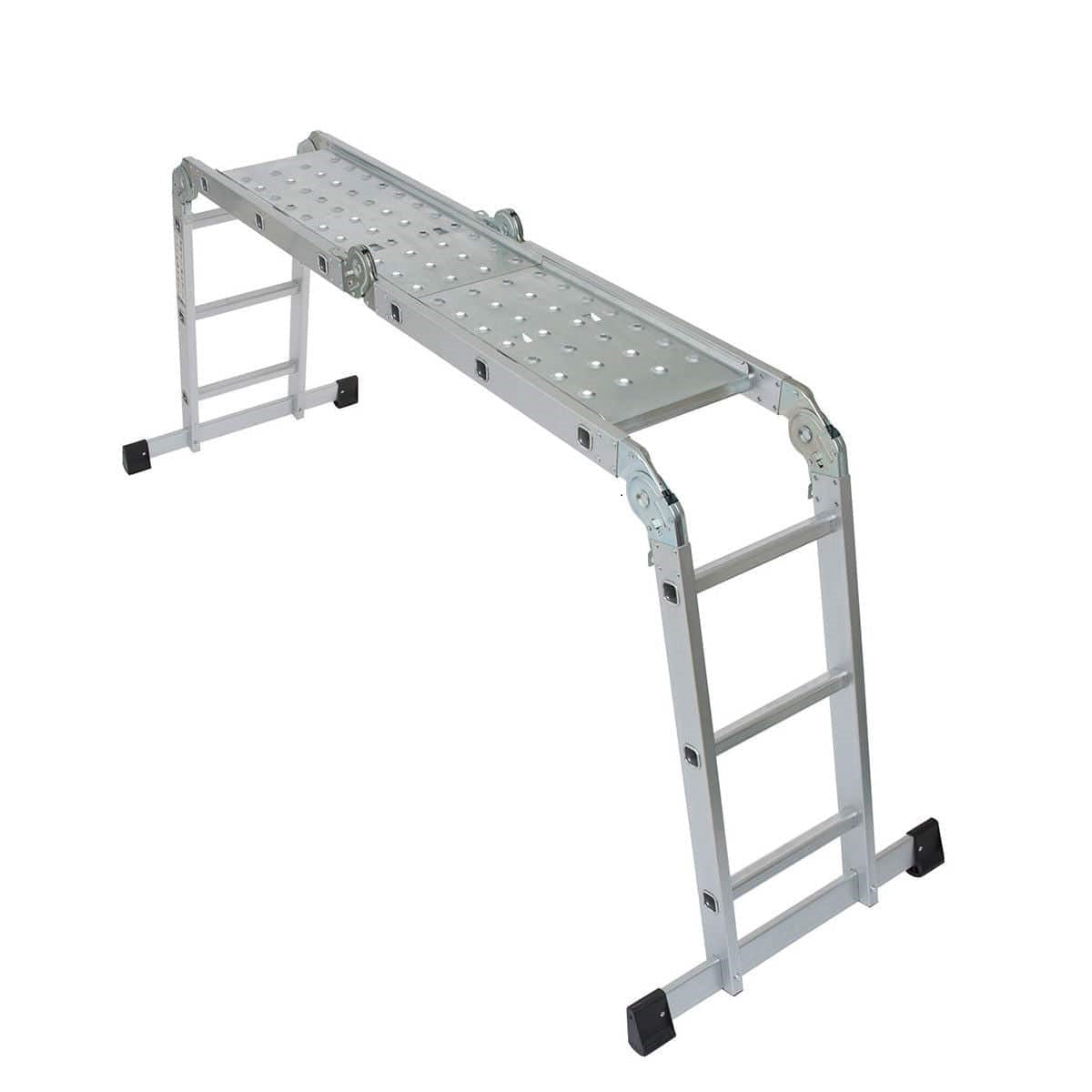 TOTAL THLAD04441 Multi-Purpose Aluminum Ladder 4x4 – Foldable Heavy Duty Scaffold Ladder, 4.75m Extension, 150kg Load Capacity