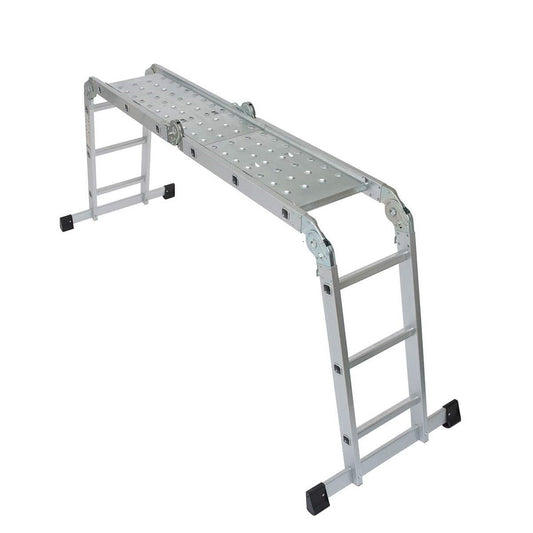 TOTAL THLAD04441 Multi-Purpose Aluminum Ladder 4x4 – Foldable Heavy Duty Scaffold Ladder, 4.75m Extension, 150kg Load Capacity
