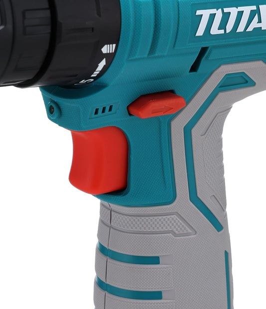TOTAL Cordless Drill Driver 12V Li-Ion, 20Nm Torque, 2-Speed Gear, LED Work Light, with 2 Batteries & Charger