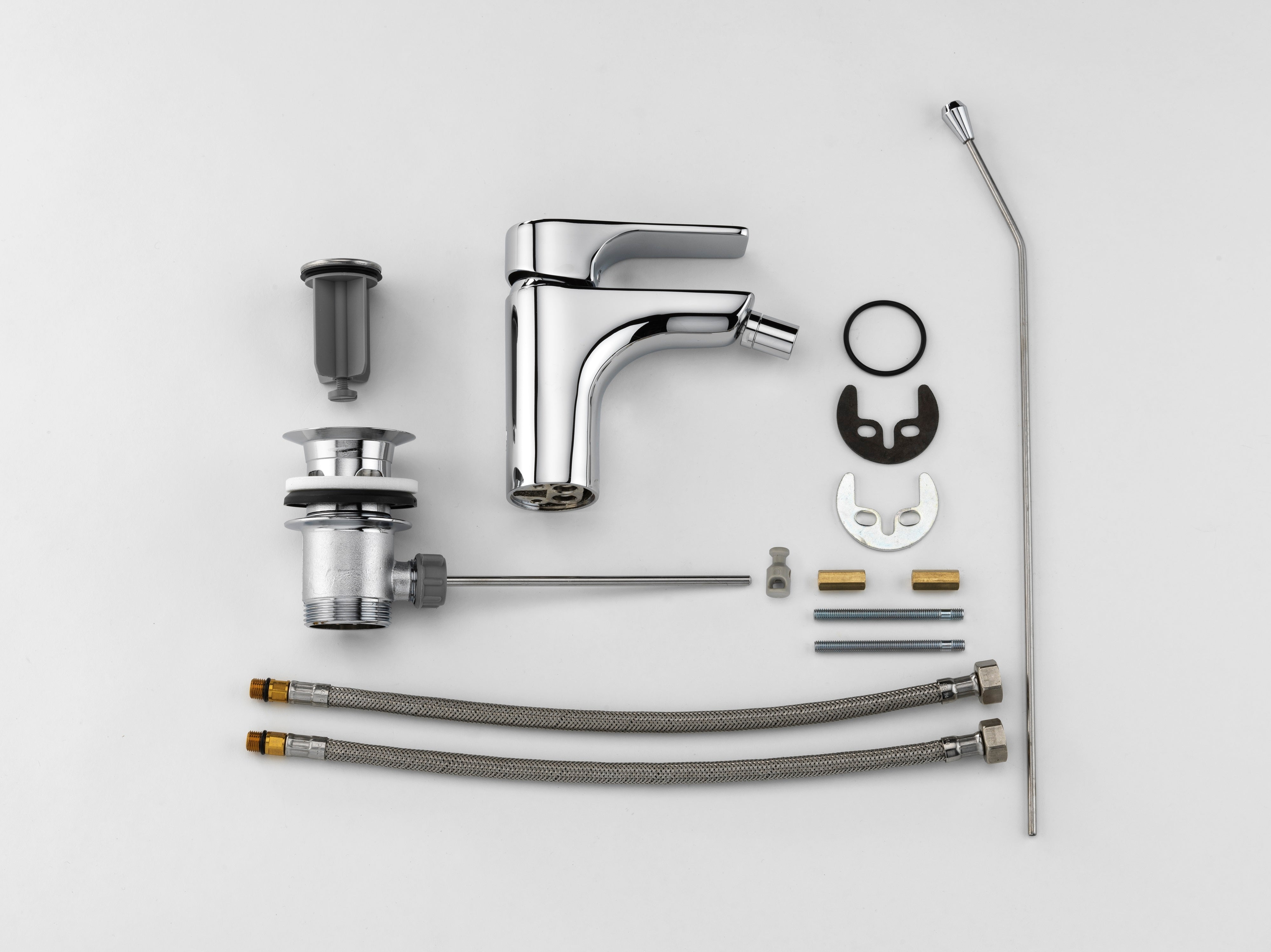 GS Rubinetterie 2464 SLIM Single Lever Bidet Mixer Tap with Adjustable Aerator Spout & Pop-Up Waste, Energy Saving Cartridge, Premium Brass, Chrome Finish