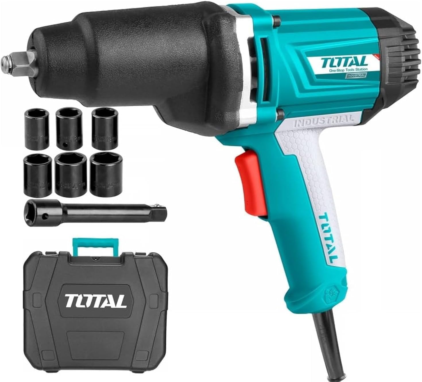TOTAL 1050W Electric Impact Wrench, 550Nm Max Torque, 1/2 Inch Square Drive, Aluminum Gear Box, With Socket Set & BMC Case