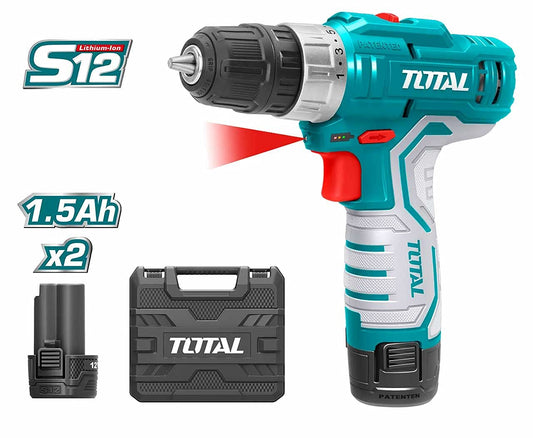 TOTAL 12V Cordless Drill with Rechargeable Battery