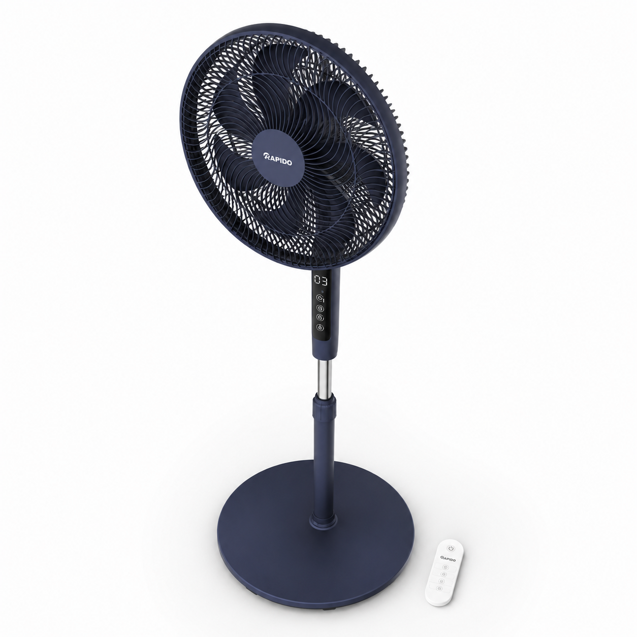 RAPIDO RWF-16AHD 16 Inch Pedestal Fan 60W with Remote Control – 7 Blades, LED Display, 4 Speed Settings, 3100m³/h Airflow