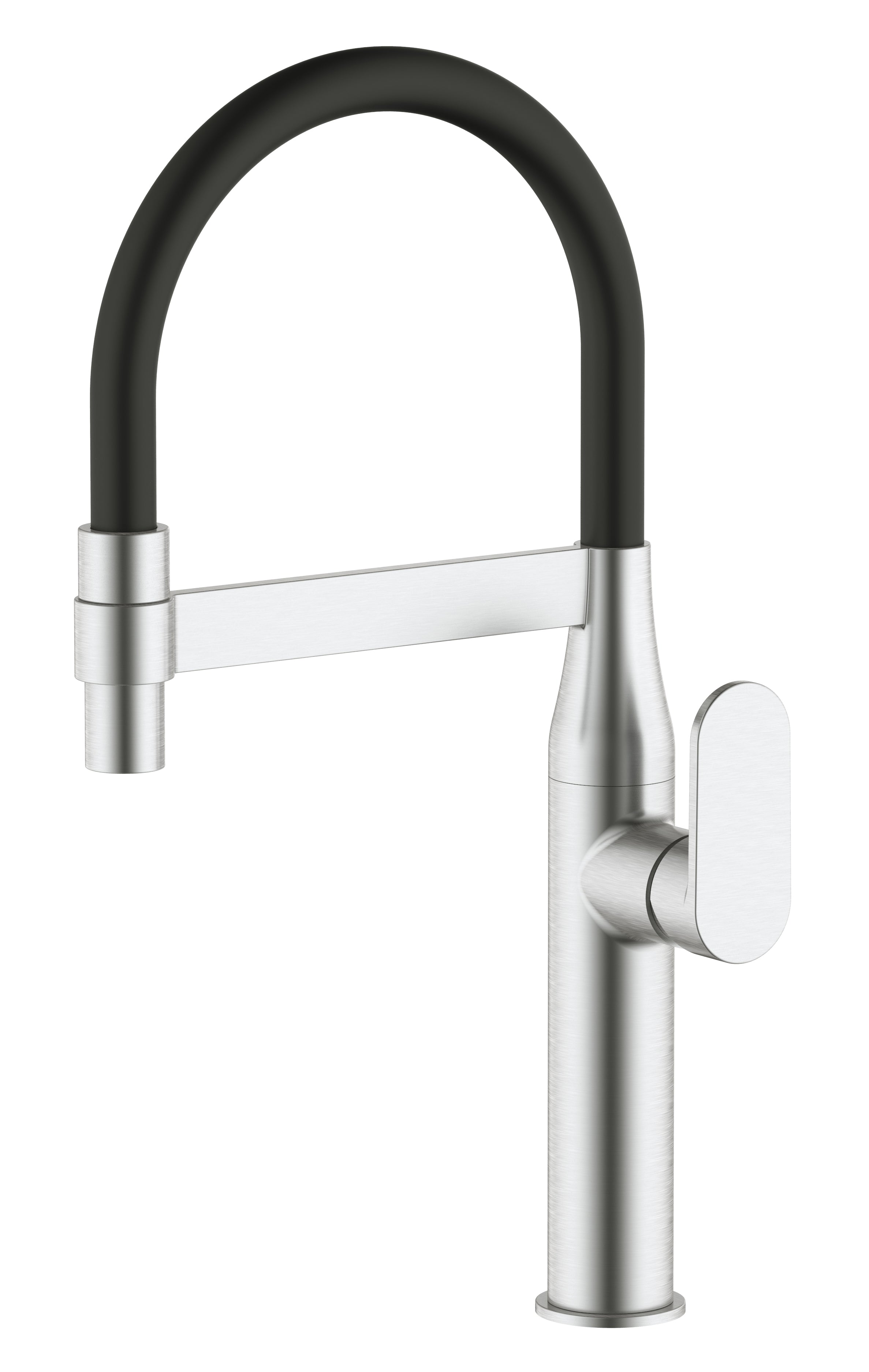 HESANIT Premium Kitchen Faucet with Flexible Pull Out Spout, Steel Brushed, Black Spout