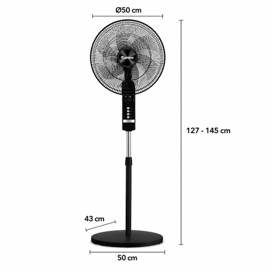 RAPIDO RWF-20AHD 20 Inch Pedestal Fan 63W with Remote Control – 6 Blades, Timer Function, 4500m³/h Airflow