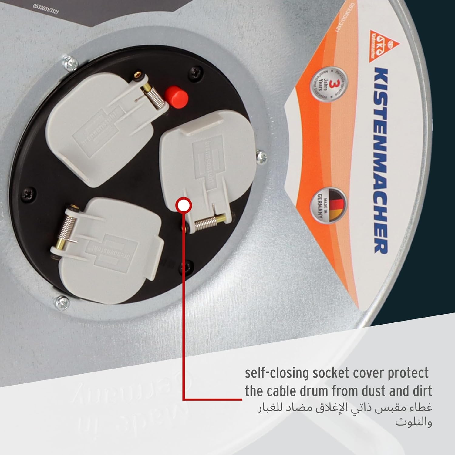 Brennenstuhl Garant 50M Extension Cable Reel with 3 BS Sockets, Thermal Cut-Out Protection & Rust-Resistant Steel Drum