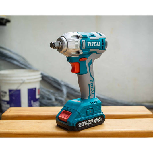 TOTAL TIWLI2001 Cordless Impact Wrench 20V 300Nm 1/2" Drive with 2 Batteries & Smart Charger