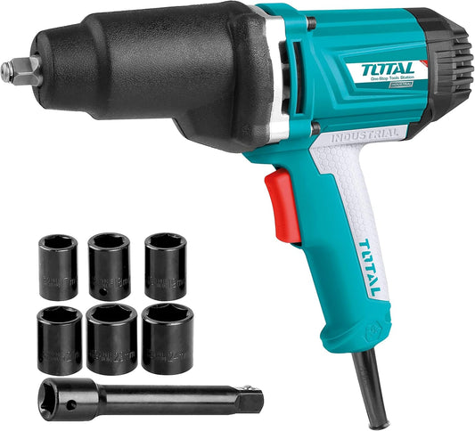 TOTAL 1050W Electric Impact Wrench, 550Nm Max Torque, 1/2 Inch Square Drive, Aluminum Gear Box, With Socket Set & BMC Case