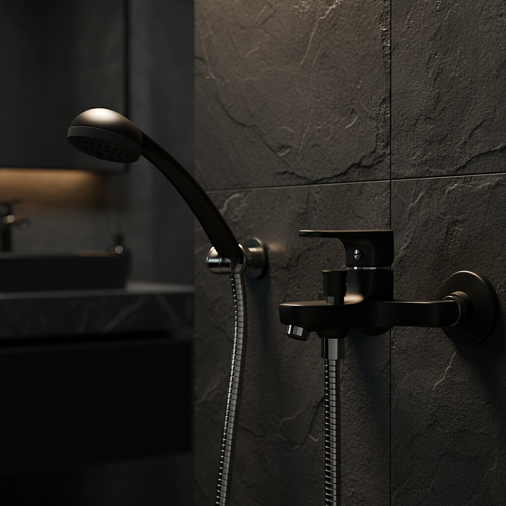 GS Rubinetterie 2460 Wall Mounted Bath Shower Mixer Set with Hand Shower, Premium Brass Construction, Single Lever Control, Black Chrome Finish