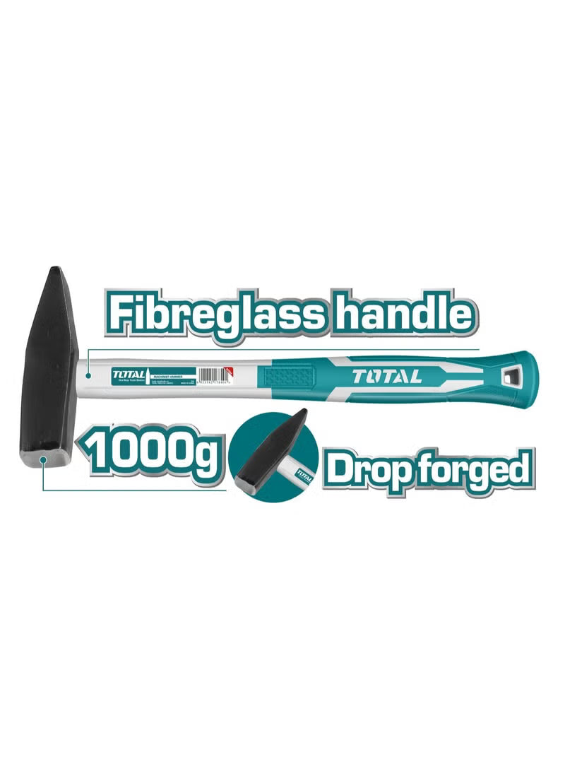 TOTAL Machinist Hammer 1000g, Durable Fiberglass Handle, Shock-Absorbing
