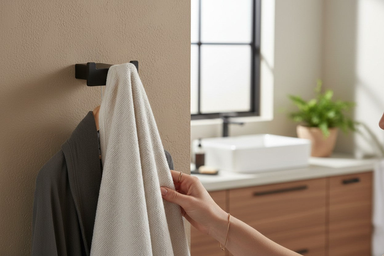 HESANIT A400-42 Premium Stainless Steel Double Robe Hook – Wall Mounted Bathroom Towel & Coat Hook, Matt Black Finish