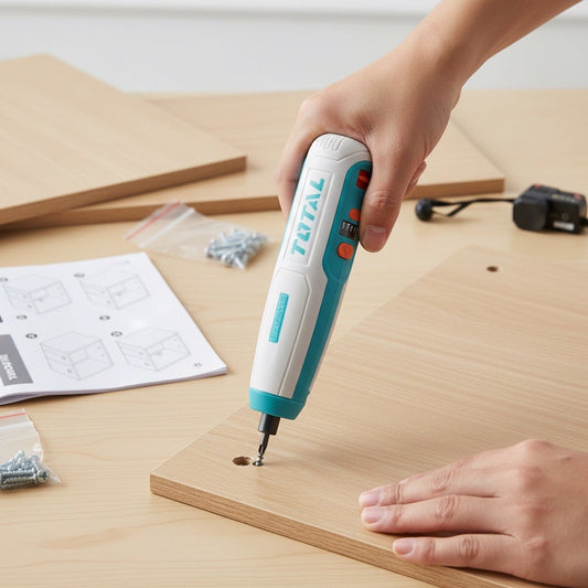 TOTAL TSDLI0402 10PCS Cordless Screwdriver 4V – 5Nm Torque, USB Charging, LED Work Light, 8 Bits & Magnetic Holder