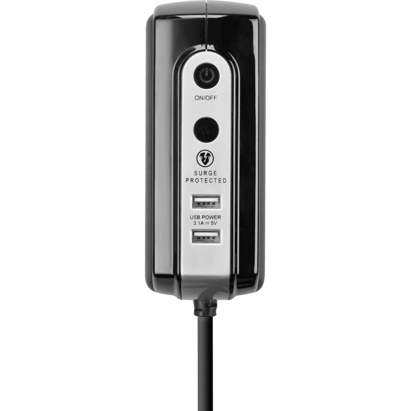 Masterplug 4 Sockets 4 Meter Surge Protected Premium High Gloss Compact Extension Lead with 2 USB Ports Black