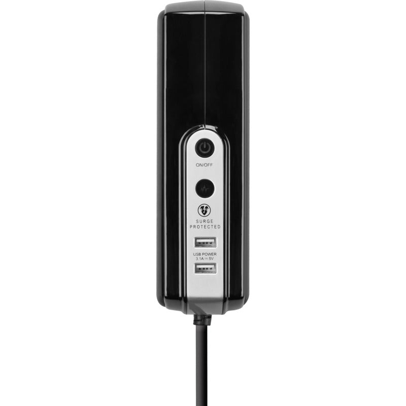 Masterplug Premium 4 Meter 6 Sockets Surge Protected Premium High Gloss Compact Extension Lead with 2 USB Ports Black