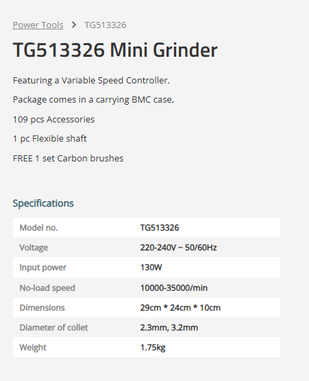 TOTAL Mini Grinder Rotary Tool 130W, Variable Speed 10,000–35,000 RPM, 109 Accessories, Flexible Shaft, with Carry Case