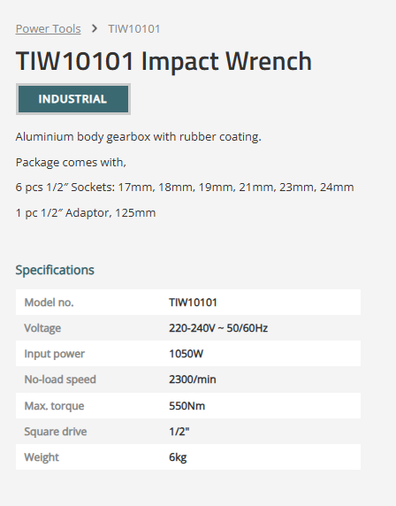 TOTAL 1050W Electric Impact Wrench, 550Nm Max Torque, 1/2 Inch Square Drive, Aluminum Gear Box, With Socket Set & BMC Case