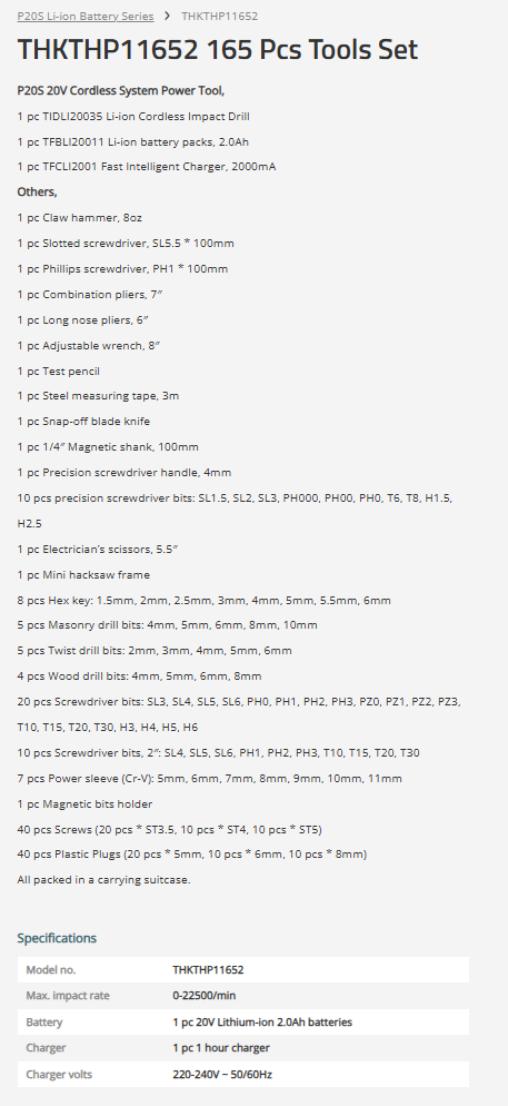 TOTAL Impact Drill Set With 165 Tool Set