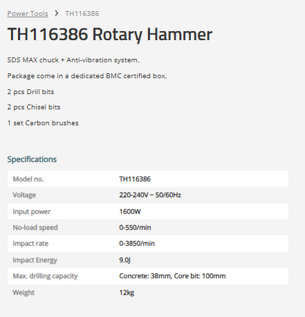 TOTAL Rotary Hammer 1600W TH116386