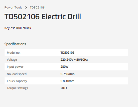 TOTAL Electric Drill With 20+1 Torque Settings 280W