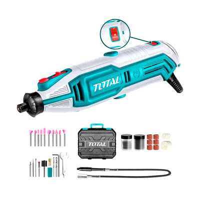 TOTAL Mini Grinder Rotary Tool 130W, Variable Speed 10,000–35,000 RPM, 109 Accessories, Flexible Shaft, with Carry Case