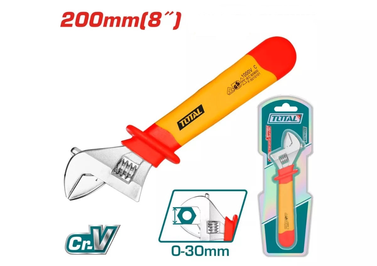 TOTAL THIADW081 Insulated Adjustable Wrench 8 Inch (200mm) | 1000V VDE Certified Adjustable Spanner